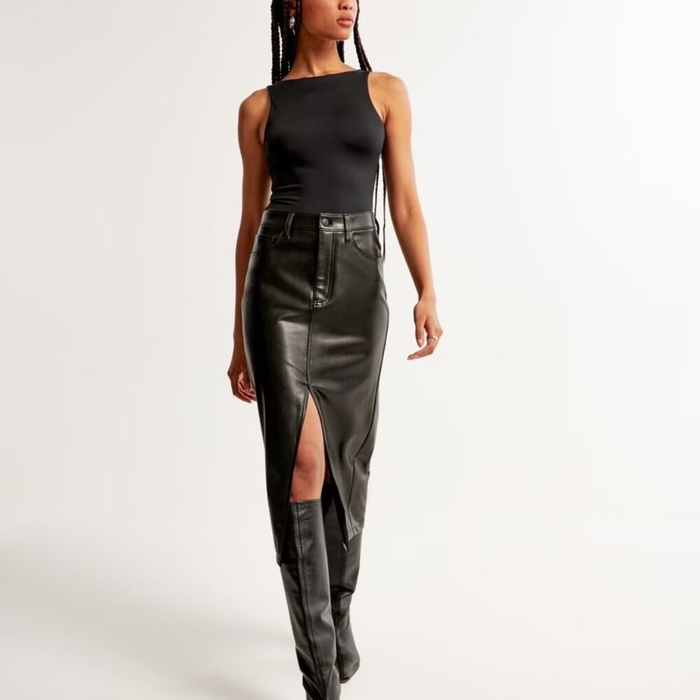 Abercrombie Vegan Leather Midi Skirt